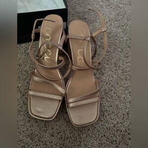 Strappy Metallic Rose Gold Women’s Sandals with Ankle Wrap